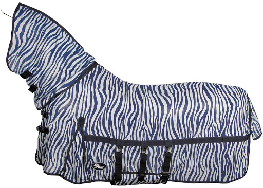 Zebra Mesh Fliegendecke / Weidedecke mit festem Halsteil und Bauchschutz 